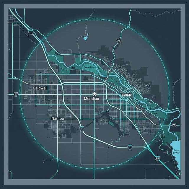 Summers Roofing Service Area Map - Treasure Valley